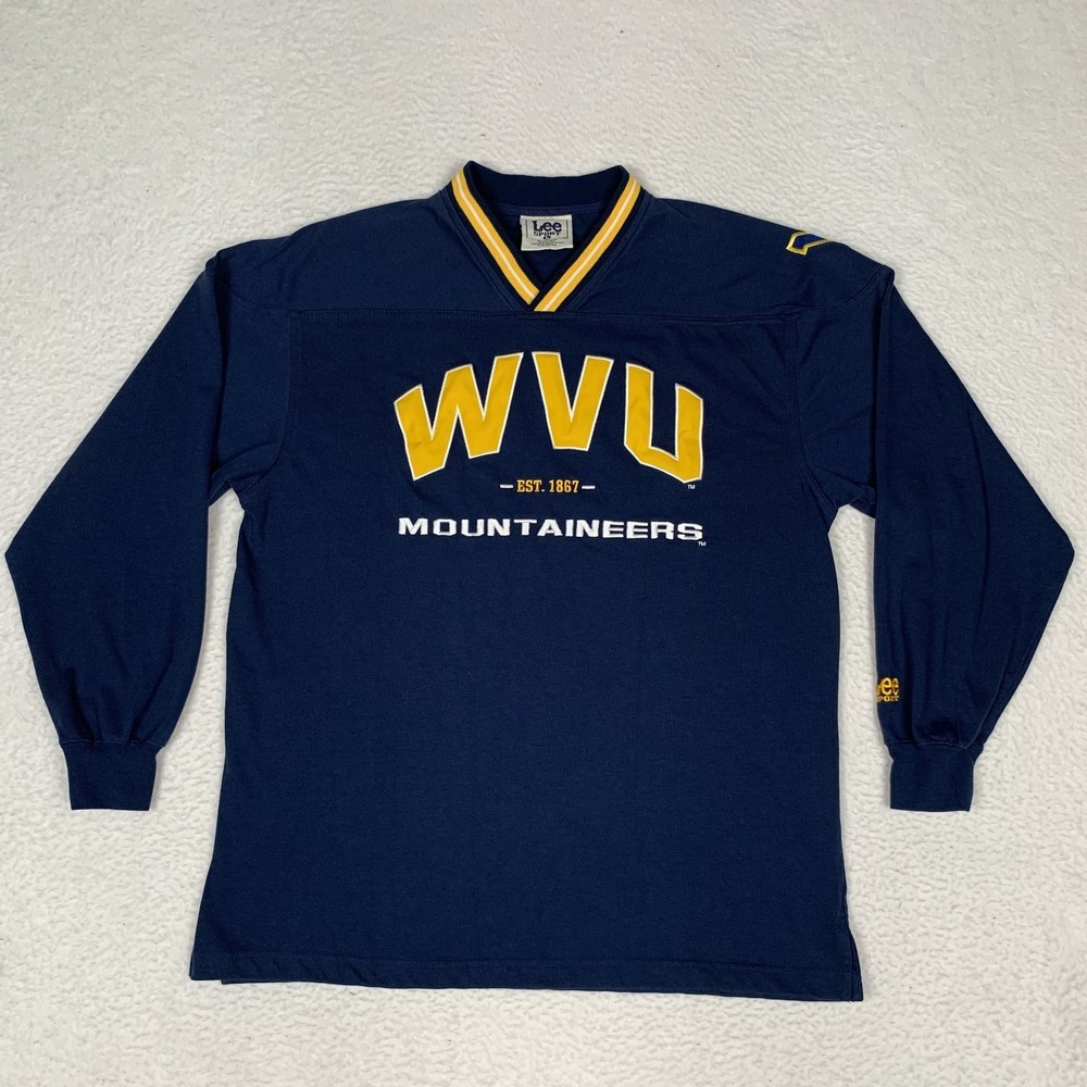 VTG Lee Sport WVU Mountaineers Sweatshirt Mens L Crewneck WV 90s V-Neck Navy